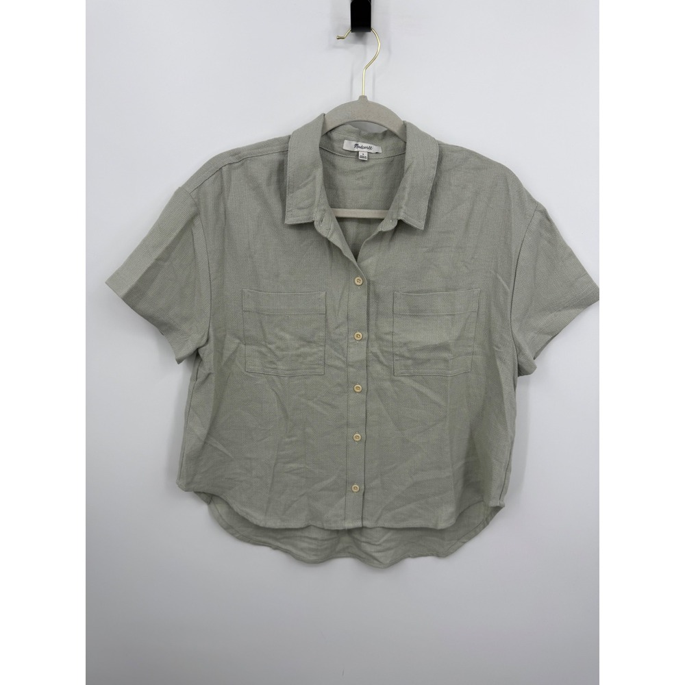 Madewell beachside shirttail‎ Shirt Button Down ashen Sage Linen Blend NF219
